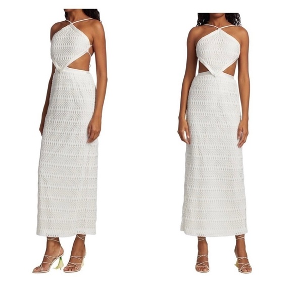 PATBO white ivory crochet halter beach cutout maxi dress - Size 10 - Picture 12 of 13